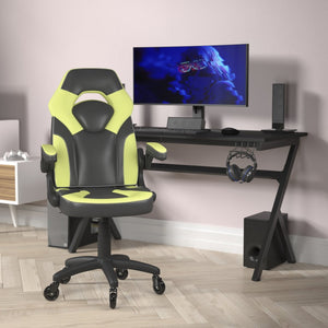 English Elm X10 Gaming Chair Ergonomic Racing Office Chair with Flip-Up Arms, Transparent Roller Wheels & Adjustable Height Neon Green CH-00095-GN-RLB-GG