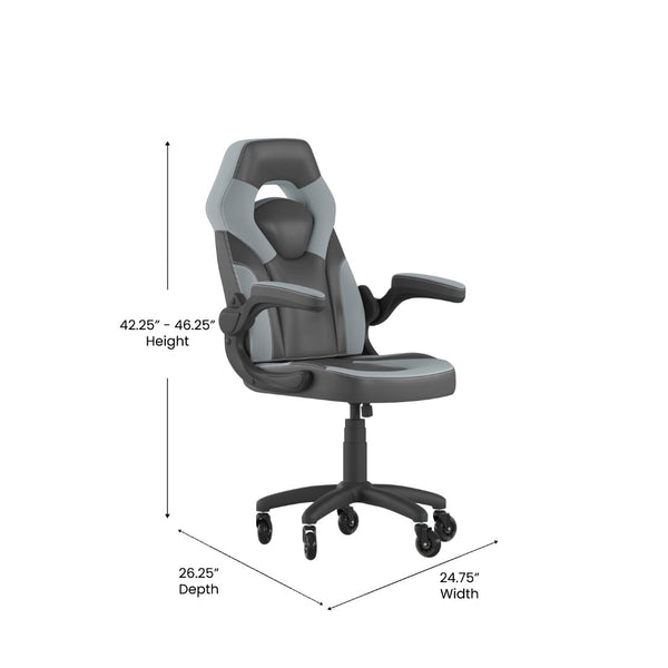 English Elm X10 Gaming Chair Ergonomic Racing Office Chair with Flip-Up Arms, Transparent Roller Wheels & Adjustable Height Gray CH-00095-GY-RLB-GG