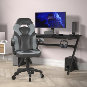 English Elm X10 Gaming Chair Ergonomic Racing Office Chair with Flip-Up Arms, Transparent Roller Wheels & Adjustable Height Gray CH-00095-GY-RLB-GG
