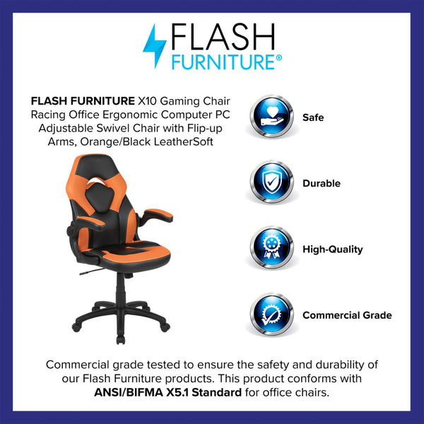 English Elm X10 Gaming Chair - Ergonomic Racing-Style Office Chair with Adjustable Features for Ultimate Comfort Orange CH-00095-OR-GG
