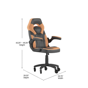 English Elm X10 Gaming Chair Ergonomic Racing Office Chair with Flip-Up Arms, Transparent Roller Wheels & Adjustable Height Orange CH-00095-OR-RLB-GG