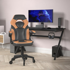 English Elm X10 Gaming Chair Ergonomic Racing Office Chair with Flip-Up Arms, Transparent Roller Wheels & Adjustable Height Orange CH-00095-OR-RLB-GG