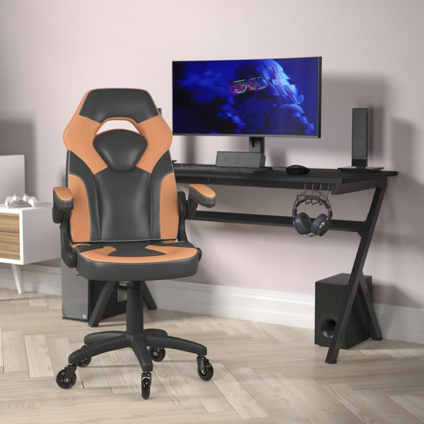 English Elm X10 Gaming Chair Ergonomic Racing Office Chair with Flip-Up Arms, Transparent Roller Wheels & Adjustable Height Orange CH-00095-OR-RLB-GG