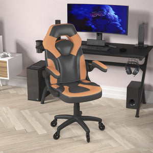 English Elm X10 Gaming Chair Ergonomic Racing Office Chair with Flip-Up Arms, Transparent Roller Wheels & Adjustable Height Orange CH-00095-OR-RLB-GG