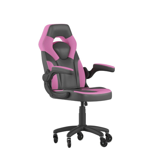 English Elm X10 Gaming Chair Ergonomic Racing Office Chair with Flip-Up Arms, Transparent Roller Wheels & Adjustable Height Pink CH-00095-PK-RLB-GG