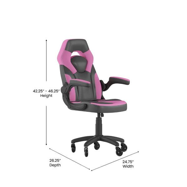 English Elm X10 Gaming Chair Ergonomic Racing Office Chair with Flip-Up Arms, Transparent Roller Wheels & Adjustable Height Pink CH-00095-PK-RLB-GG