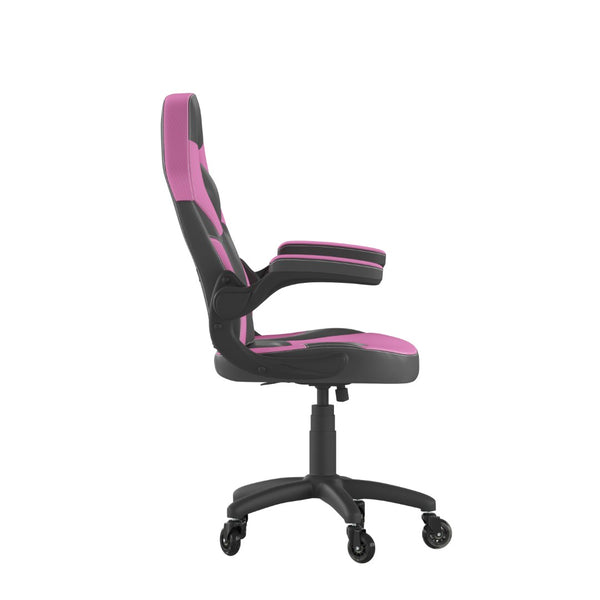 English Elm X10 Gaming Chair Ergonomic Racing Office Chair with Flip-Up Arms, Transparent Roller Wheels & Adjustable Height Pink CH-00095-PK-RLB-GG