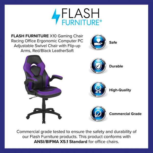 English Elm X10 Gaming Chair - Ergonomic Racing-Style Office Chair with Adjustable Features for Ultimate Comfort Purple CH-00095-PR-GG