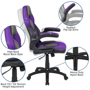English Elm X10 Gaming Chair - Ergonomic Racing-Style Office Chair with Adjustable Features for Ultimate Comfort Purple CH-00095-PR-GG