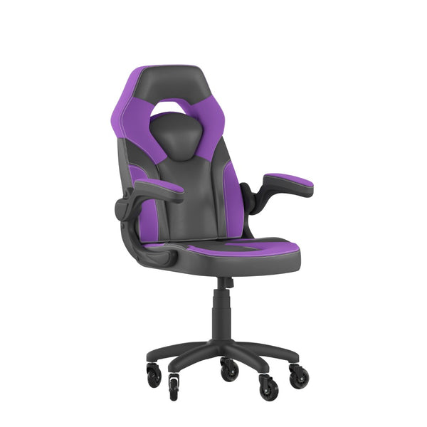 English Elm X10 Gaming Chair Ergonomic Racing Office Chair with Flip-Up Arms, Transparent Roller Wheels & Adjustable Height Purple CH-00095-PR-RLB-GG