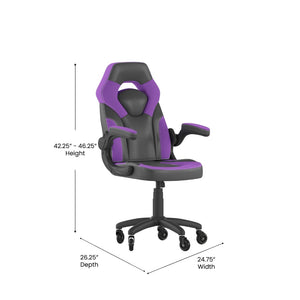 English Elm X10 Gaming Chair Ergonomic Racing Office Chair with Flip-Up Arms, Transparent Roller Wheels & Adjustable Height Purple CH-00095-PR-RLB-GG