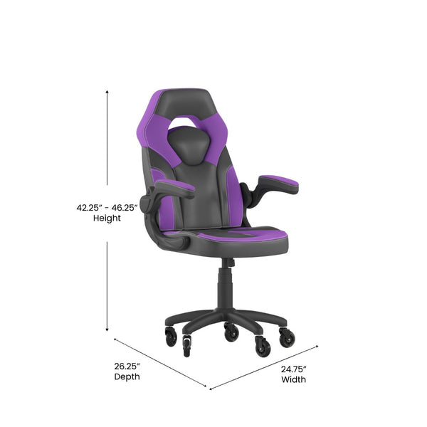 English Elm X10 Gaming Chair Ergonomic Racing Office Chair with Flip-Up Arms, Transparent Roller Wheels & Adjustable Height Purple CH-00095-PR-RLB-GG