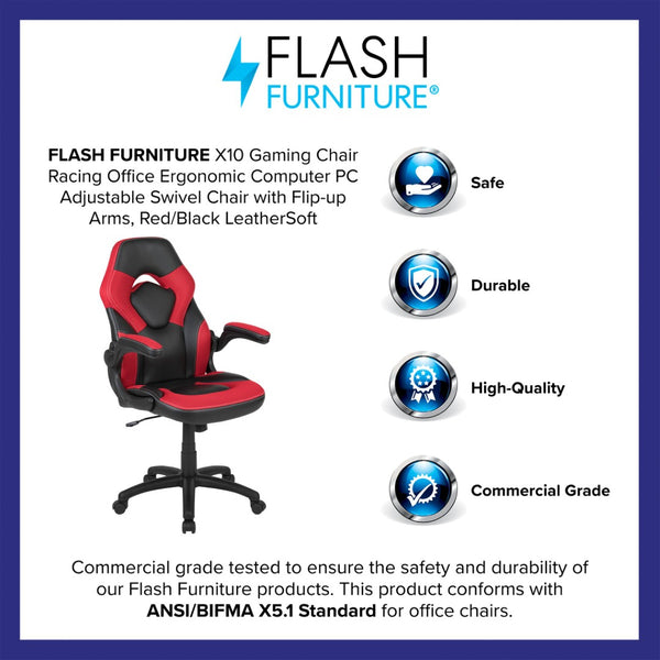English Elm X10 Gaming Chair - Ergonomic Racing-Style Office Chair with Adjustable Features for Ultimate Comfort Red CH-00095-RED-GG