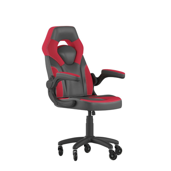 English Elm X10 Gaming Chair Ergonomic Racing Office Chair with Flip-Up Arms, Transparent Roller Wheels & Adjustable Height Red CH-00095-RED-RLB-GG