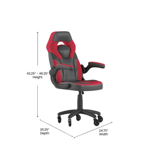 English Elm X10 Gaming Chair Ergonomic Racing Office Chair with Flip-Up Arms, Transparent Roller Wheels & Adjustable Height Red CH-00095-RED-RLB-GG