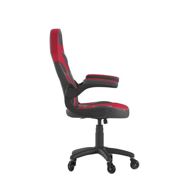 English Elm X10 Gaming Chair Ergonomic Racing Office Chair with Flip-Up Arms, Transparent Roller Wheels & Adjustable Height Red CH-00095-RED-RLB-GG