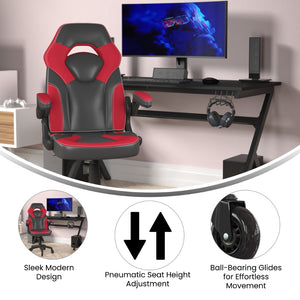 English Elm X10 Gaming Chair Ergonomic Racing Office Chair with Flip-Up Arms, Transparent Roller Wheels & Adjustable Height Red CH-00095-RED-RLB-GG