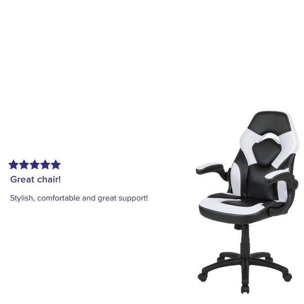 English Elm X10 Gaming Chair - Ergonomic Racing-Style Office Chair with Adjustable Features for Ultimate Comfort White CH-00095-WH-GG