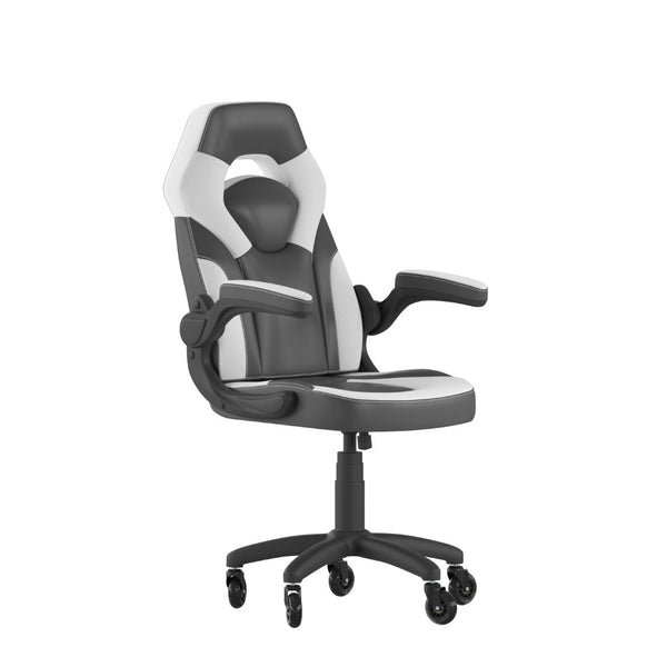 English Elm X10 Gaming Chair Ergonomic Racing Office Chair with Flip-Up Arms, Transparent Roller Wheels & Adjustable Height White CH-00095-WH-RLB-GG