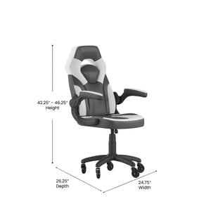 English Elm X10 Gaming Chair Ergonomic Racing Office Chair with Flip-Up Arms, Transparent Roller Wheels & Adjustable Height White CH-00095-WH-RLB-GG