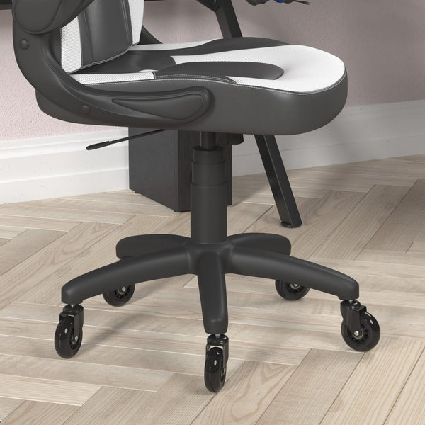 English Elm X10 Gaming Chair Ergonomic Racing Office Chair with Flip-Up Arms, Transparent Roller Wheels & Adjustable Height White CH-00095-WH-RLB-GG