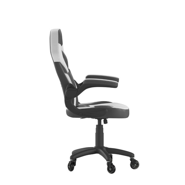 English Elm X10 Gaming Chair Ergonomic Racing Office Chair with Flip-Up Arms, Transparent Roller Wheels & Adjustable Height White CH-00095-WH-RLB-GG