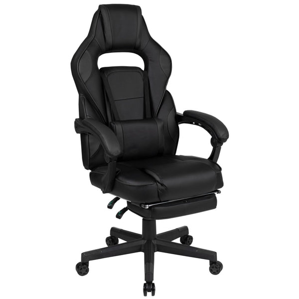 English Elm X40 Gaming Chair - Ergonomic Comfort with Reclining Design, Massaging Lumbar Support & Footrest Black CH-00288-BK-BK-GG
