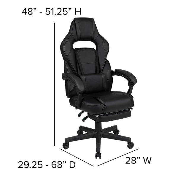 English Elm X40 Gaming Chair - Ergonomic Comfort with Reclining Design, Massaging Lumbar Support & Footrest Black CH-00288-BK-BK-GG
