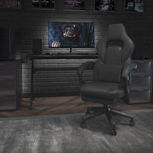 English Elm X40 Gaming Chair - Ergonomic Comfort with Reclining Design, Massaging Lumbar Support & Footrest Black CH-00288-BK-BK-GG