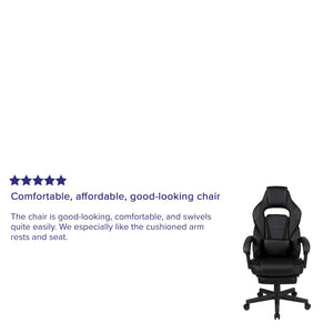 English Elm X40 Gaming Chair - Ergonomic Comfort with Reclining Design, Massaging Lumbar Support & Footrest Black CH-00288-BK-BK-GG