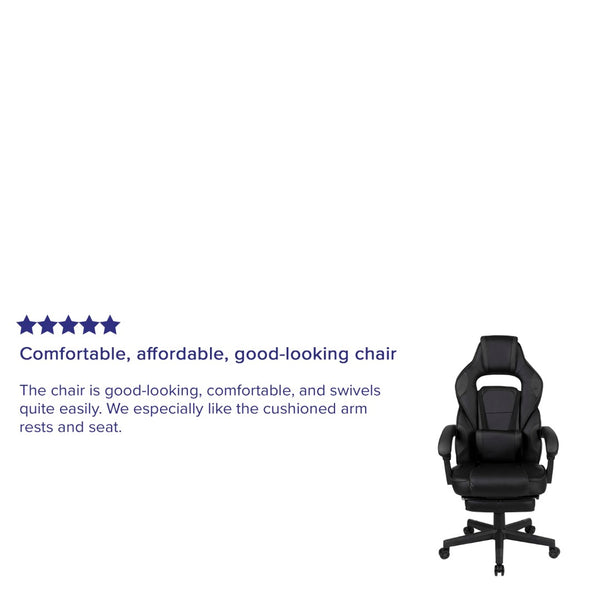 English Elm X40 Gaming Chair - Ergonomic Comfort with Reclining Design, Massaging Lumbar Support & Footrest Black CH-00288-BK-BK-GG