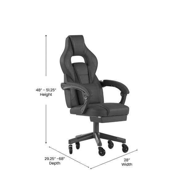 English Elm X40 Gaming Chair with Ergonomic Design, Fully Reclining Back, USB Massaging Pillow & Smooth Wheels Black CH-00288-BK-BK-RLB-GG