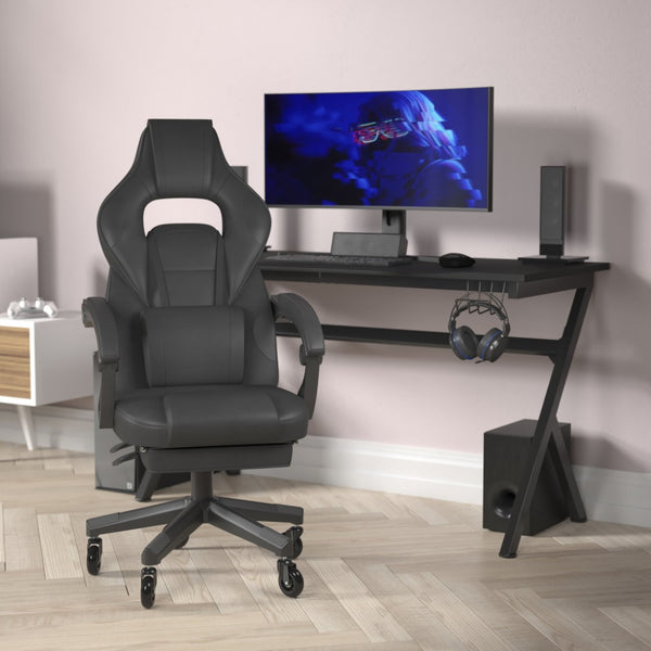 English Elm X40 Gaming Chair with Ergonomic Design, Fully Reclining Back, USB Massaging Pillow & Smooth Wheels Black CH-00288-BK-BK-RLB-GG
