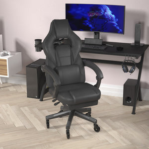 English Elm X40 Gaming Chair with Ergonomic Design, Fully Reclining Back, USB Massaging Pillow & Smooth Wheels Black CH-00288-BK-BK-RLB-GG