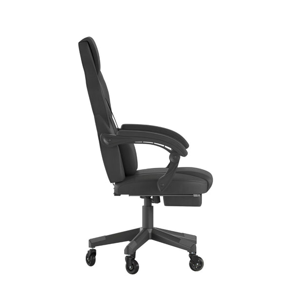 English Elm X40 Gaming Chair with Ergonomic Design, Fully Reclining Back, USB Massaging Pillow & Smooth Wheels Black CH-00288-BK-BK-RLB-GG