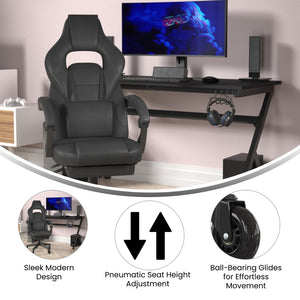 English Elm X40 Gaming Chair with Ergonomic Design, Fully Reclining Back, USB Massaging Pillow & Smooth Wheels Black CH-00288-BK-BK-RLB-GG
