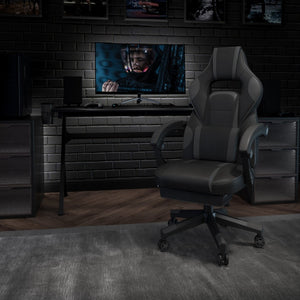 English Elm X40 Gaming Chair - Ergonomic Comfort with Reclining Design, Massaging Lumbar Support & Footrest Black with Gray Trim CH-00288-BK-GG