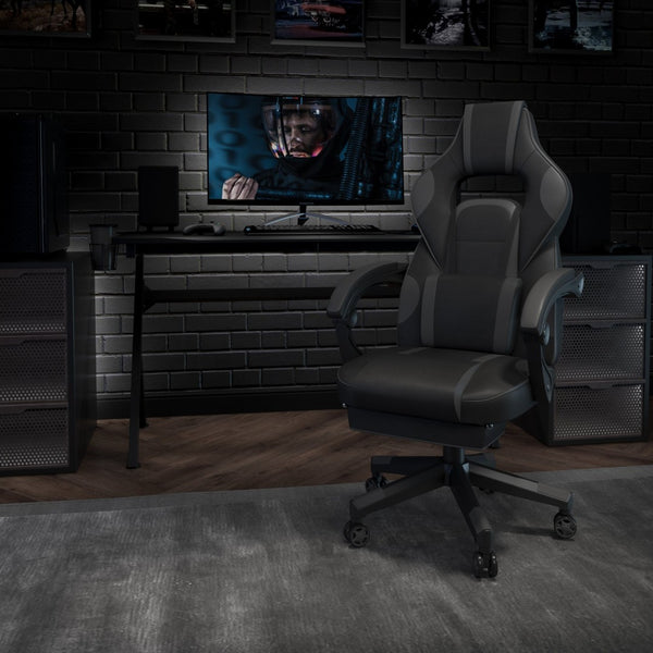 English Elm X40 Gaming Chair - Ergonomic Comfort with Reclining Design, Massaging Lumbar Support & Footrest Black with Gray Trim CH-00288-BK-GG
