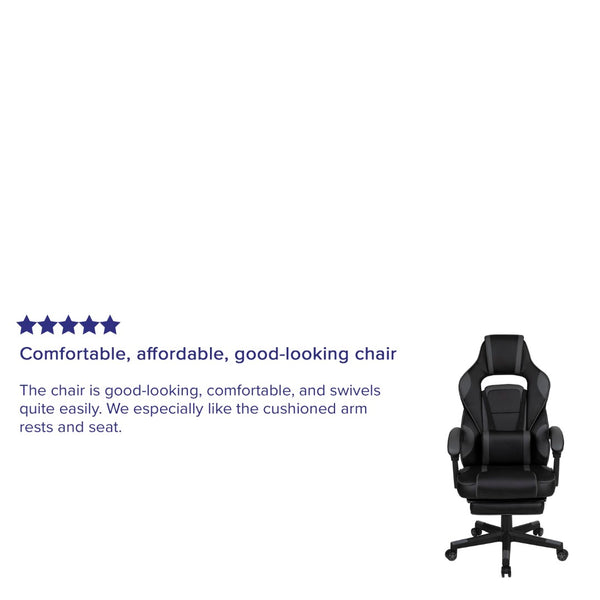 English Elm X40 Gaming Chair - Ergonomic Comfort with Reclining Design, Massaging Lumbar Support & Footrest Black with Gray Trim CH-00288-BK-GG
