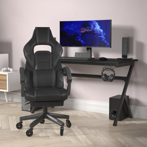 English Elm X40 Gaming Chair with Ergonomic Design, Fully Reclining Back, USB Massaging Pillow & Smooth Wheels Black with Gray Trim CH-00288-BK-RLB-GG