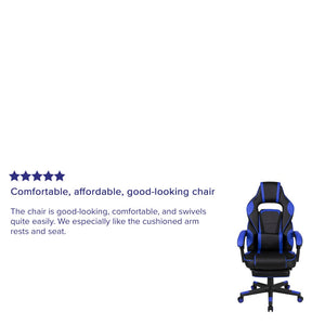 English Elm X40 Gaming Chair - Ergonomic Comfort with Reclining Design, Massaging Lumbar Support & Footrest Black with Blue Trim CH-00288-BL-GG