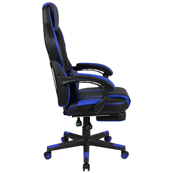 English Elm X40 Gaming Chair - Ergonomic Comfort with Reclining Design, Massaging Lumbar Support & Footrest Black with Blue Trim CH-00288-BL-GG