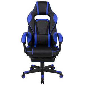 English Elm X40 Gaming Chair - Ergonomic Comfort with Reclining Design, Massaging Lumbar Support & Footrest Black with Blue Trim CH-00288-BL-GG