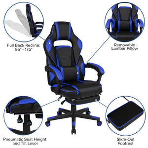 English Elm X40 Gaming Chair - Ergonomic Comfort with Reclining Design, Massaging Lumbar Support & Footrest Black with Blue Trim CH-00288-BL-GG