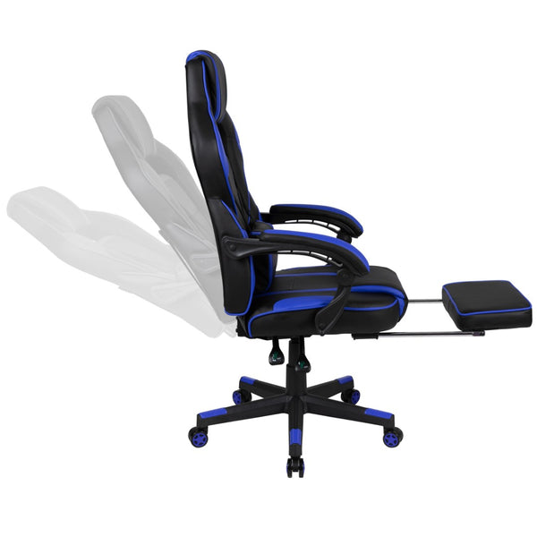 English Elm X40 Gaming Chair - Ergonomic Comfort with Reclining Design, Massaging Lumbar Support & Footrest Black with Blue Trim CH-00288-BL-GG