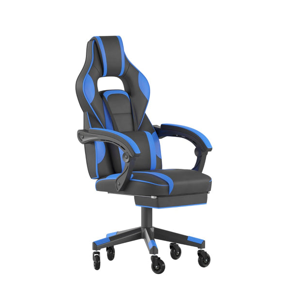 English Elm X40 Gaming Chair with Ergonomic Design, Fully Reclining Back, USB Massaging Pillow & Smooth Wheels Black with Blue Trim CH-00288-BL-RLB-GG