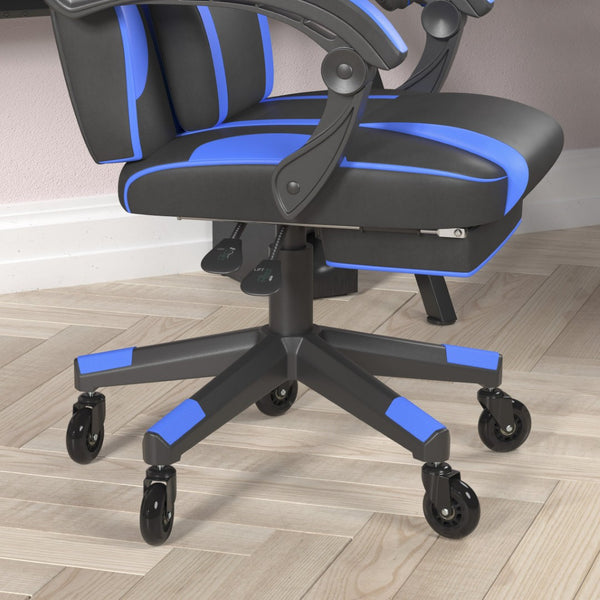 English Elm X40 Gaming Chair with Ergonomic Design, Fully Reclining Back, USB Massaging Pillow & Smooth Wheels Black with Blue Trim CH-00288-BL-RLB-GG