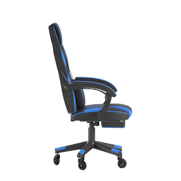 English Elm X40 Gaming Chair with Ergonomic Design, Fully Reclining Back, USB Massaging Pillow & Smooth Wheels Black with Blue Trim CH-00288-BL-RLB-GG