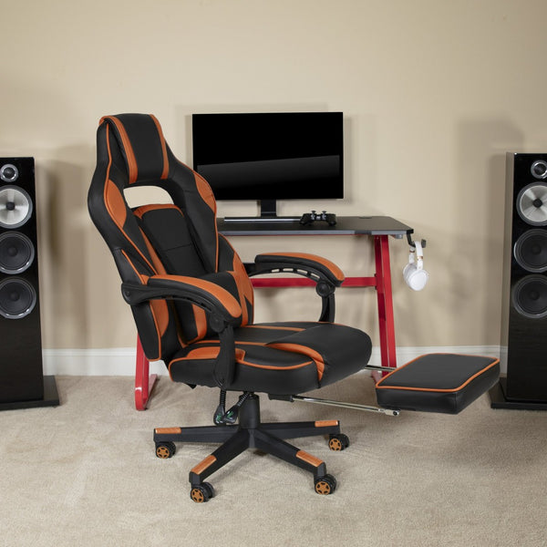 English Elm X40 Gaming Chair - Ergonomic Comfort with Reclining Design, Massaging Lumbar Support & Footrest Black with Orange Trim CH-00288-OR-GG