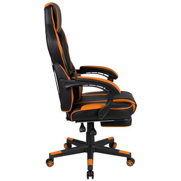 English Elm X40 Gaming Chair - Ergonomic Comfort with Reclining Design, Massaging Lumbar Support & Footrest Black with Orange Trim CH-00288-OR-GG